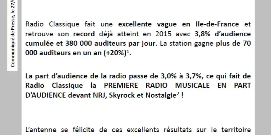 CP - Radio Classique, avril 2017